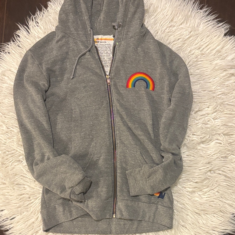aviator nation women’s grey rainbow zip up